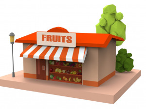 Cartoon City Buildings Shops 3D Model
