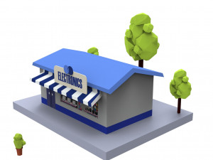 Cartoon City Buildings Shops 3D Model