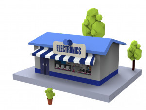 Cartoon City Buildings Shops 3D Model