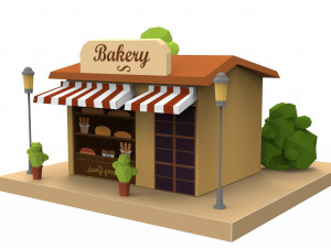 Cartoon City Buildings Shops 3D Model