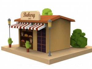 Cartoon City Buildings Shops 3D Model