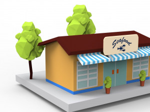 Cartoon City Buildings Shops 3D Model