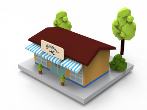 Cartoon City Buildings Shops 3D Model