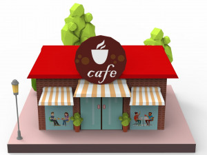 Cartoon City Buildings Shops 3D Model