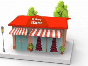 Cartoon City Buildings Shops 3D Model