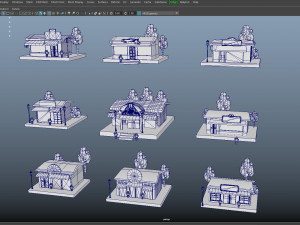 Cartoon City Buildings Shops 3D Model