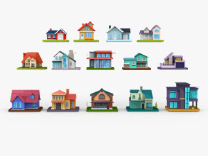 Cartoon House Buildings Pack 1 3D Model