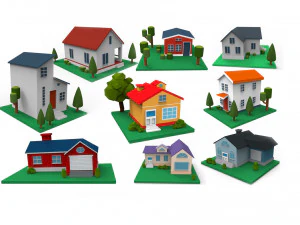 Edif&iacute;cios 3D de casas de desenhos animados Modelo 3D