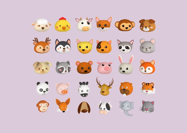 Animal Head Pack 001 3D Модель .c4d .max .obj .3ds .fbx .stl .blend 