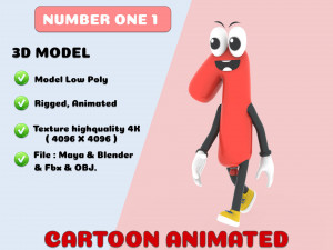 Number One 1 Cartoon Animated 3D मॉडल