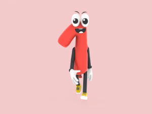 Number One 1 Cartoon Animated 3D Model