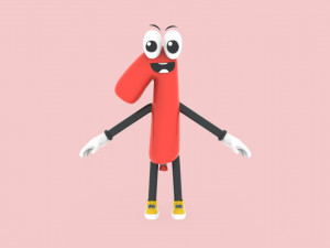 Number One 1 Cartoon Animated 3D 모델