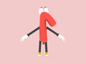 Number One 1 Cartoon Animated 3D Model