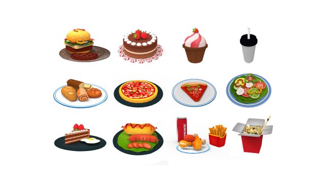 Cartoon Food Collection 01 Modello 3D .c4d .max .obj .3ds .fbx .stl .blend 