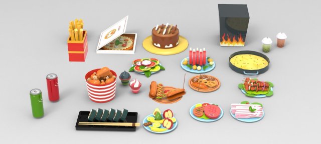 Cartoon Food Collection 02 3Dモデル .c4d .max .obj .3ds .fbx .stl .blend 