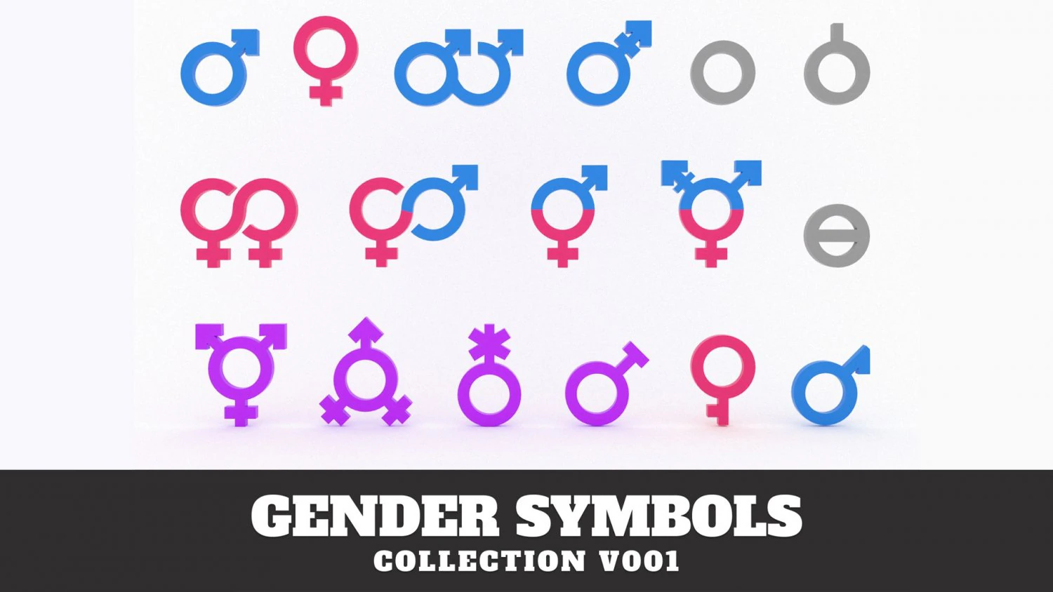 Gender symbols collection v001 3D Model .c4d .max .obj .3ds .fbx .stl .blend