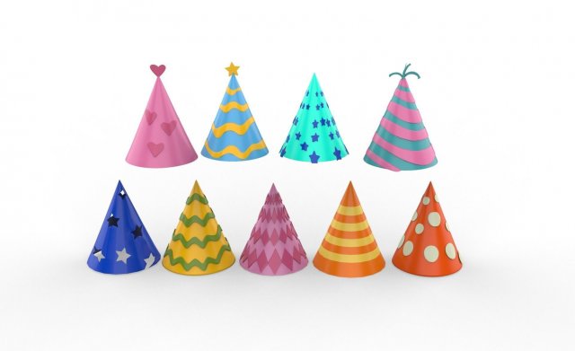 Birthday Hat Collection v001 3D Model .c4d .max .obj .3ds .fbx .stl .blend 