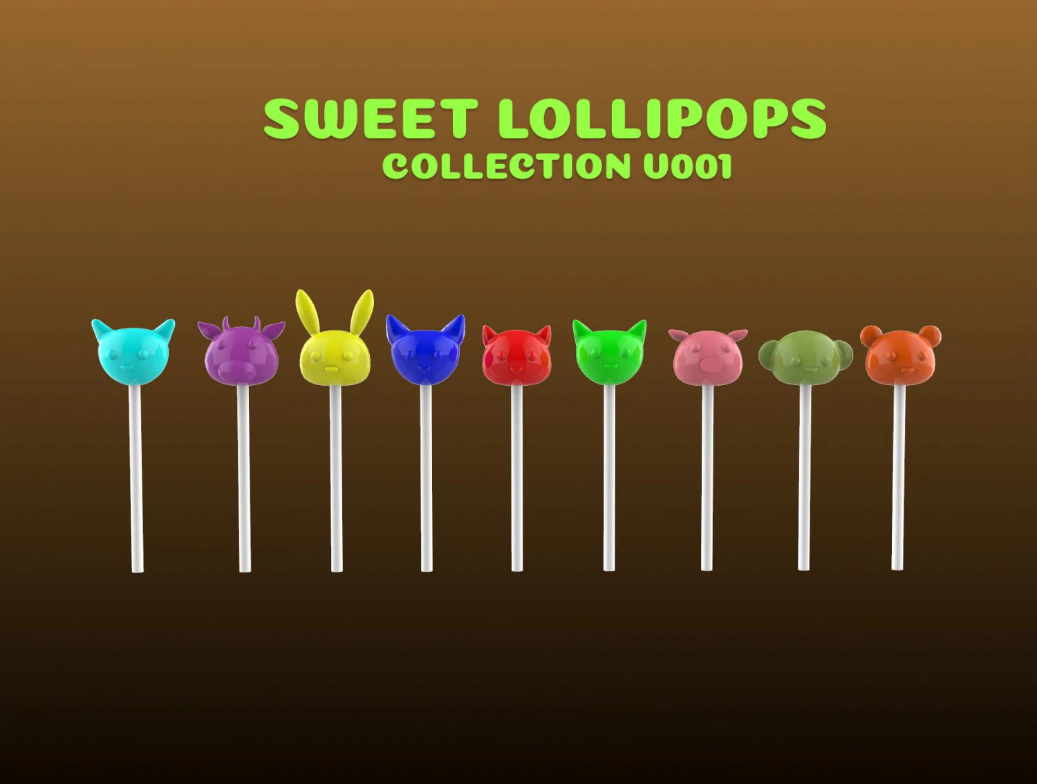 Sweet Lollipops collection v001 3D Model .c4d .max .obj .3ds .fbx .stl .blend