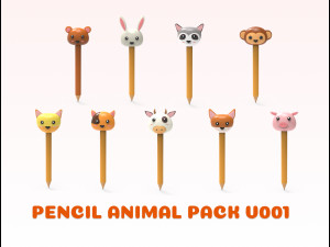 Pencil with animal school supplies collection 1 3Dモデル