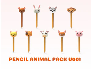 पशु स्कूल आपूर्ति संग्रह 1 के साथ पेंसिल 3D मॉडल