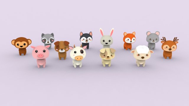 Cartoon Animal Character Pack 001 Model 3D .c4d .max .obj .3ds .fbx .stl .blend 