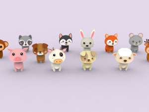 Cartoon Animal Character Pack 001 3D Model