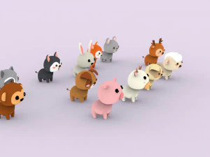 Cartoon Animal Character Pack 001 3D Model