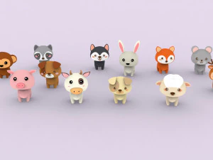 Cartoon Animal Character Pack 001 3D Model