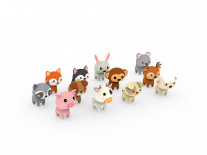 Cartoon Animal Character Pack 001 3D Model