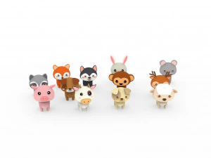 Cartoon Animal Character Pack 001 3D Model