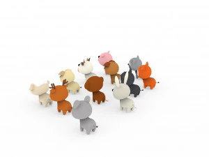 Cartoon Animal Character Pack 001 3D Model