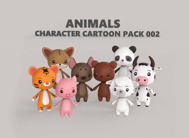Character Animal Cartoon Pack v002 3D Model .c4d .max .obj .3ds .fbx .stl .blend 