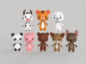 Character Animal Cartoon Pack v002 3D Model