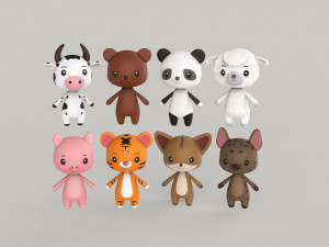 Character Animal Cartoon Pack v002 3D Model