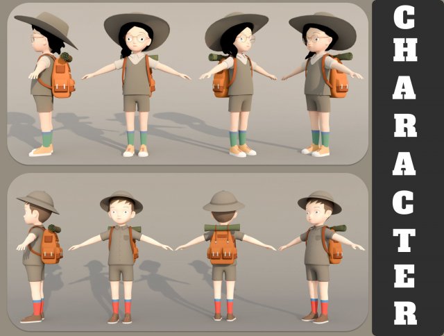 Explorer Mountain Climber Character Model 3D .c4d .max .obj .3ds .fbx .stl .blend 