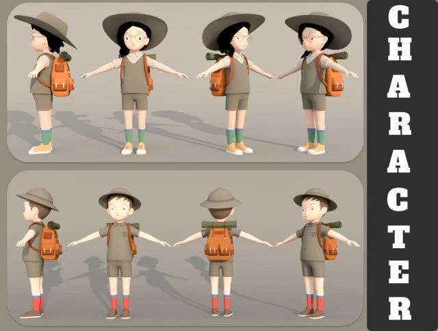 探検家登山家のキャラクター 3Dモデル .c4d .max .obj .3ds .fbx .stl .blend