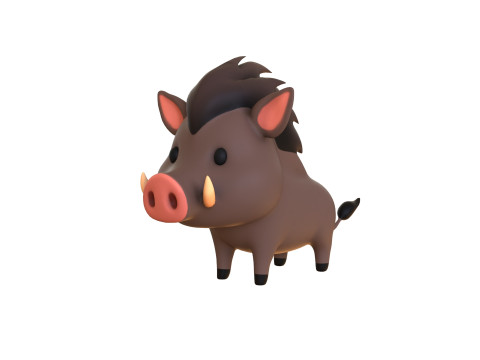 Cartoon Wild Boar Animal 02 3D Model