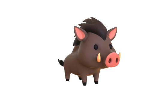 Cartoon Wild Boar Animal 02 3D Model