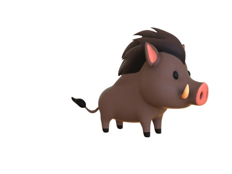 Cartoon Wild Boar Animal 02 3D Model