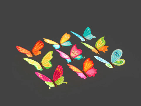 Butterfly Wing Flapping Low Poly Animated Pack 01 3D Model