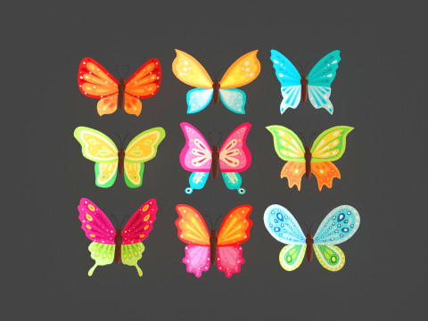 Butterfly Wing Flapping Low Poly Animated Pack 01 3D-Modell