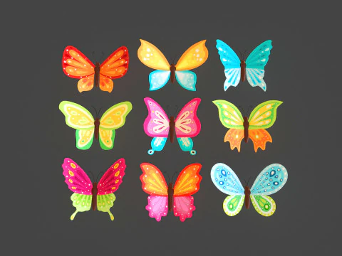 Butterfly Wing Flapping Low Poly Animated Pack 01 3D Model