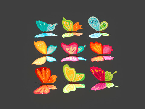 Butterfly Wing Flapping Low Poly Animated Pack 01 3D-Modell