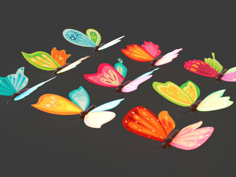 Butterfly Wing Flapping Low Poly Animated Pack 01 3D-Modell