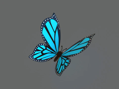 Мультяшная бабочка, хлопающая крыльями, анимированная 02 3D Модель