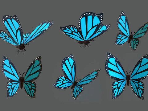 Cartoon Butterfly Wing Flapping Animated 02 3D Model