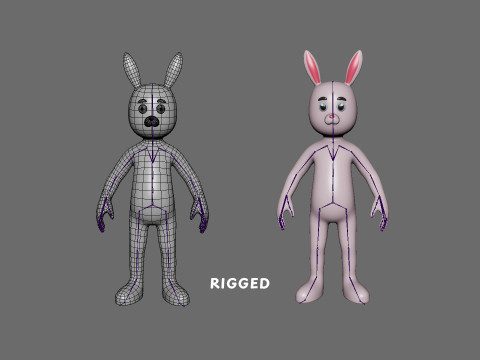 Low-Poly Cartoon Rabbit Bunny Rigged 3D Модель