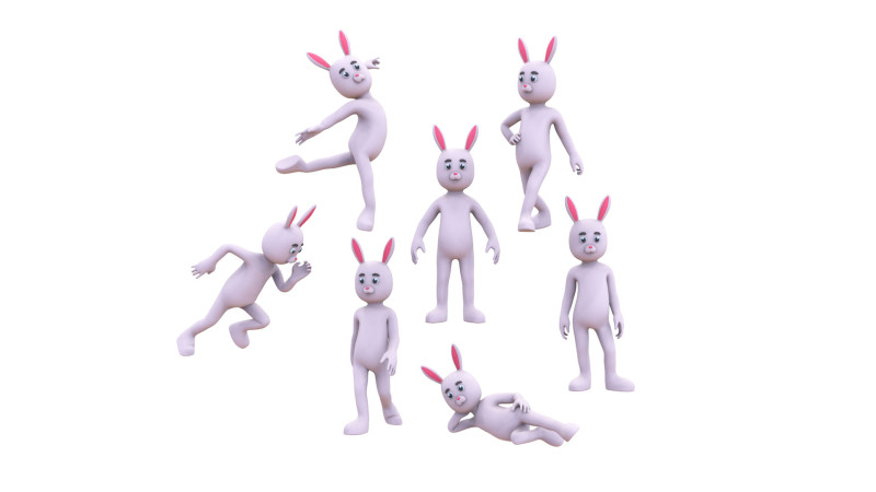 Low-Poly Cartoon Rabbit Bunny Rigged 3D Модель .c4d .max .obj .3ds .fbx .stl .blend
