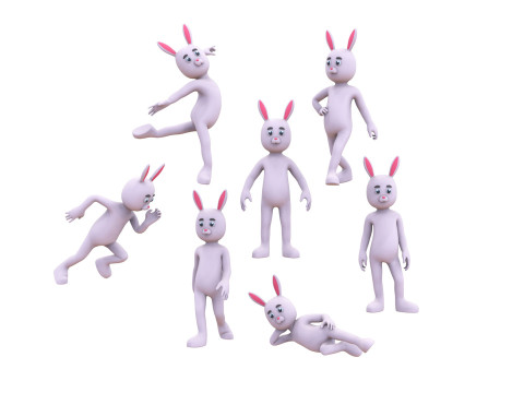 Low-Poly Cartoon Rabbit Bunny Rigged 3Dモデル