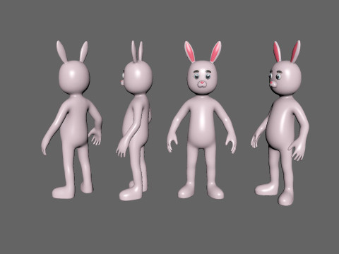 Low-Poly Cartoon Rabbit Bunny Rigged 3D Модель